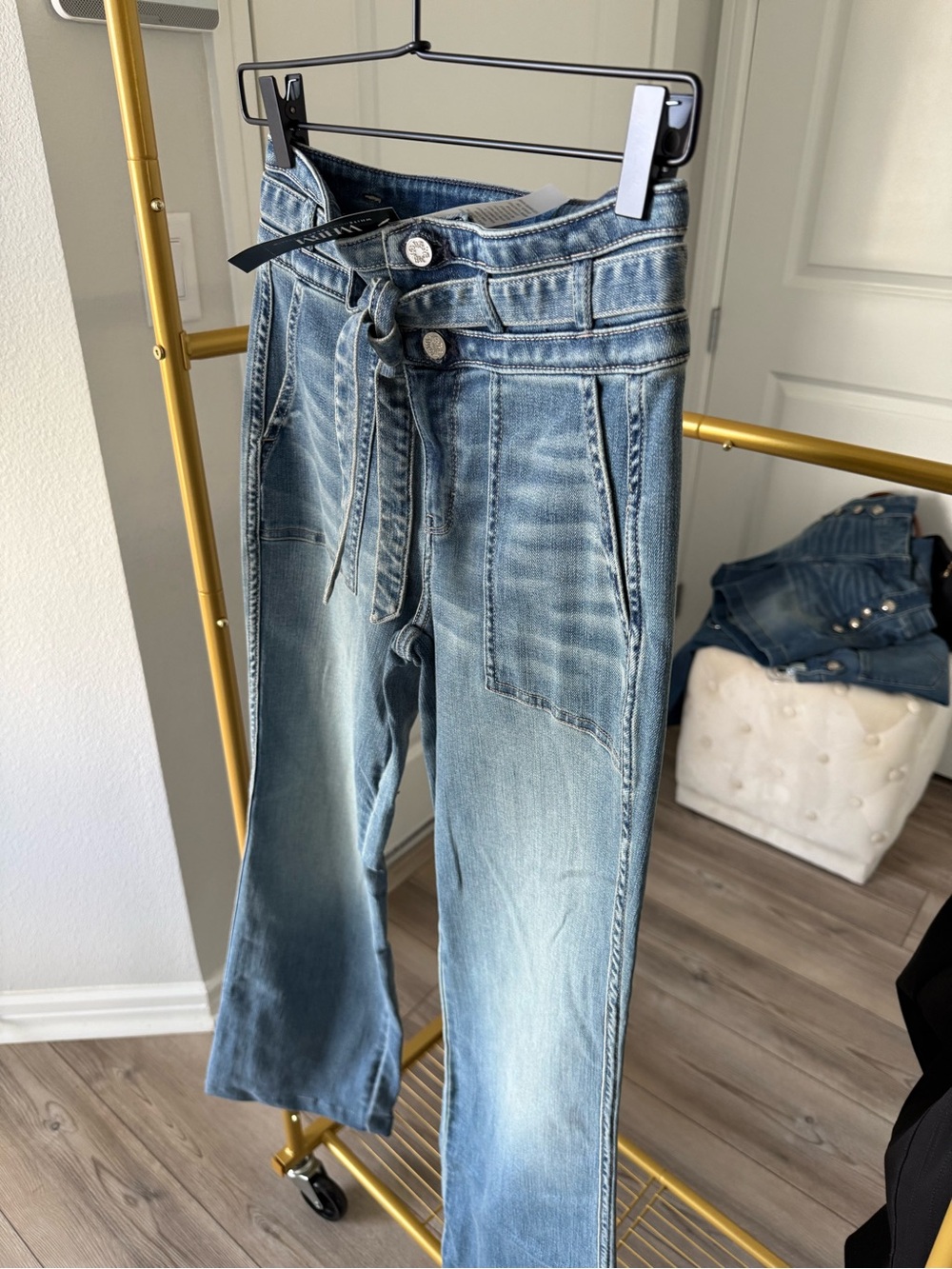 White House Black Market Light Blue High-Rise Wide-Leg Jeans with Front Tie